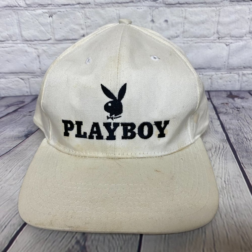 Playboy Baseball Hat Cap Snapback White - STAINS around the Hat See Pictures - Picture 5 of 14